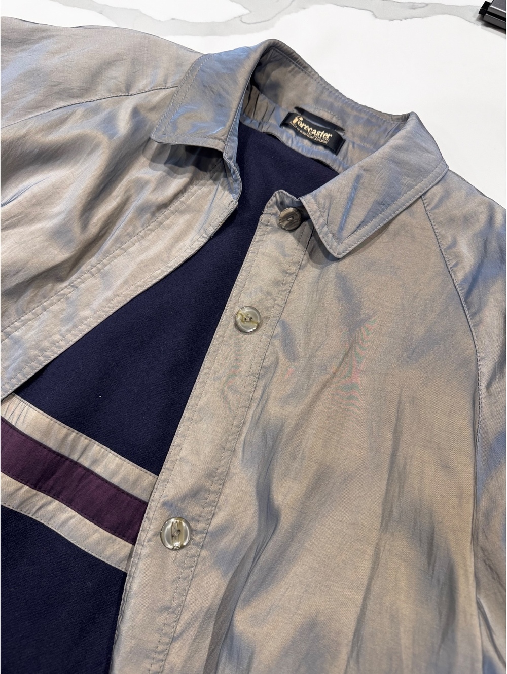 Forrester Old Boston Vintage Gray Nylon Trench Coat Navy Wool Lining Size 13/14